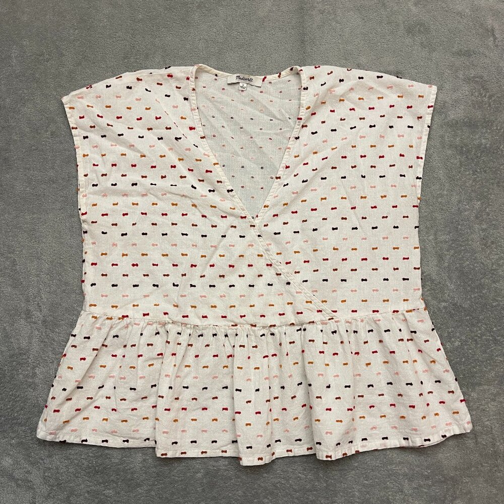 Madewell Peplum Crossover Top in Rainbow Clipdot Size Medium